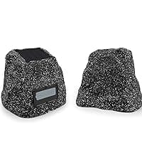STUDIOFINIX 6.5" Rock Speakers Outdoor Waterproof - 5.3 Bluetooth Wireless Speaker Solar Powered Max Peak 200W for Garden,Patio,Deck,Pool,Backyard (Gray 1 Pair)