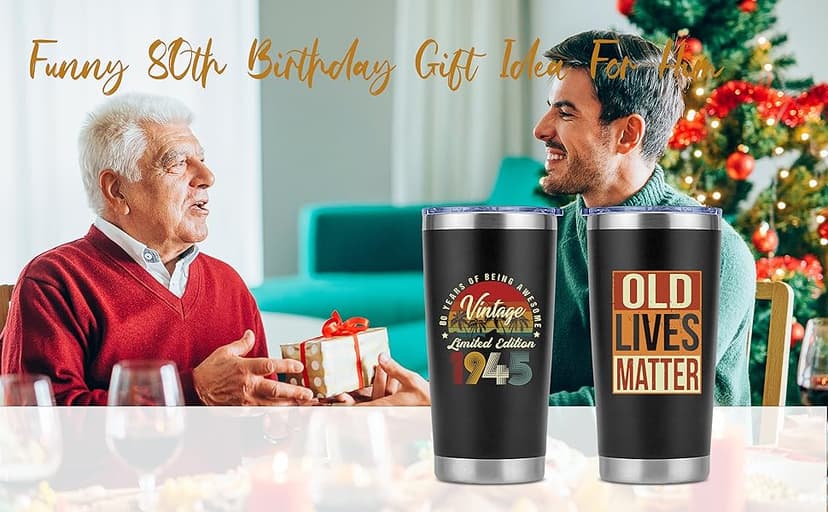 Funny 80th Birthday Gift For Men,Cool Gifts for 80 Year Old Man,80th Birthday Decorations for Men,1945 Gift Idea for Dad Husband Friend Grandpa-20 Oz Vintage1945 Tumbler