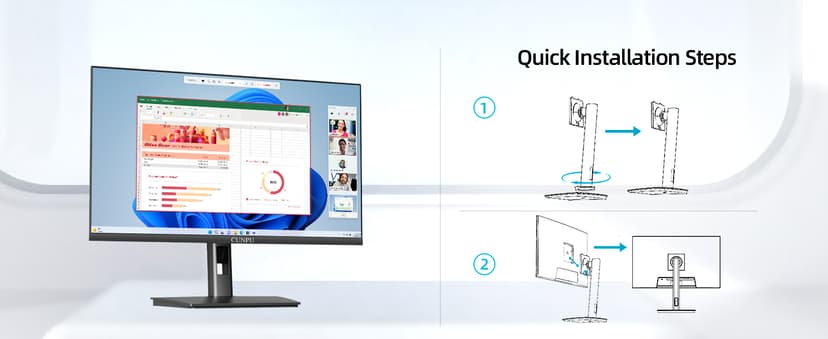 CUNPU 27 Inch Touchscreen Monitor, 10 Point Touch, FHD 1080P 60Hz Nano IPS Screen, 100% SRGB, VESA Wall Mountable, Tilt Adjustment, VGA HDMI for PC, Laptop Business & Work Station