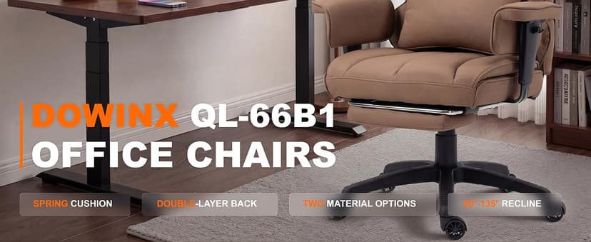 Dowinx Big and Tall Office Chair with Pocket Spring Cushion,High Back Computer Gaming Chairs with Adjustable Armrests,Executive Desk Chairs with Lumbar Support and Footrest,PU Leather-Brown