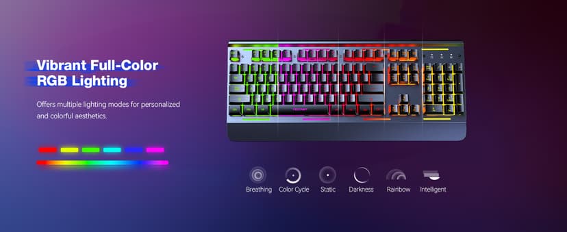 TECKNET Gaming Keyboard, USB Wired Computer Keyboard, 15-Zone RGB Illumination, IP32 Water Resistance, 25 Anti-ghosting Keys, All-Metal Panel (Whisper Quiet Gaming Switch)