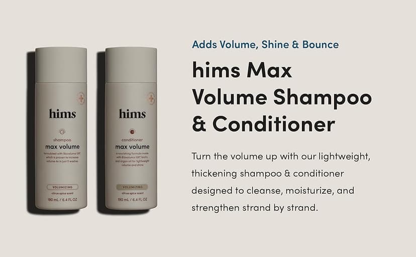 hims Max Volume Men's Shampoo & Conditioner Set - Volumizing Natural Shampoo and Conditioner for Men - Adds Volume, Shine & Bounce - Citrus Spice - 2 x 6.4 fl oz