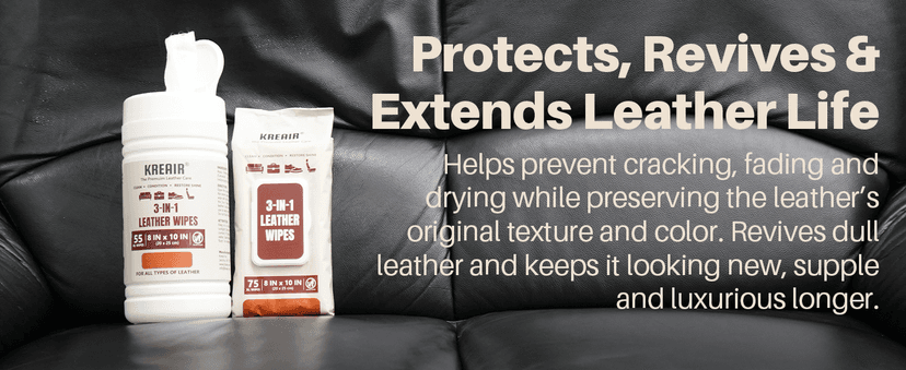 Kreair 3in1 Leather Wipes 75 XL Count, Clean, Condition & Restore Shine, Extra-Large 8"x10" Wipes for Car Seats, Shoes, Furniture & Bags, Thick, Durable & Non-Linting, Safe for All Leather Types