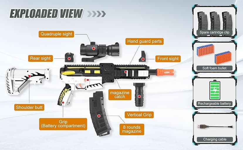 Realistic Toy Foam Blaster Gun - Electric Sniper Rifle with Scope 120 Soft Bullets 3 Magazines, Automatic Dart Gun for Boy Ages 8-12 Years Old, Indoor Outdoor Gifts for Adult Kid Christmas Birthday