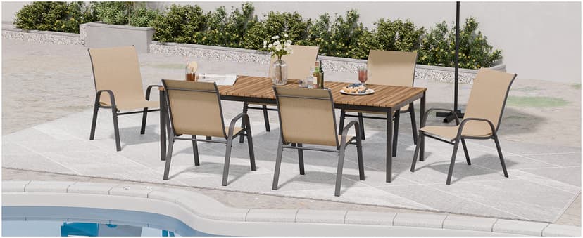 Patio Chairs Set of 4, Outdoor Dining Chairs Stackable for All Weather, Breathable Metal Modern Outside Furniture Chair for Pool Side, Garden, Backyard Deck, Brown