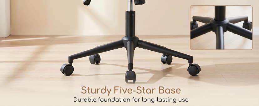 Furnimart Swivel Criss Cross Legged Chair with Wheels for Home Office, Wide Armless Desk Chair Height Adjustable Comfy Seat for Desk,Vanity, Bedroom, Faux Fur White