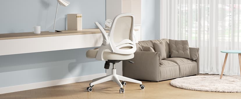 Hbada Office Desk Chair with Flip-Up Armrests and Saddle Cushion, Ergonomic Office Chair with S-Shaped Backrest, Swivel, Mesh, Grey