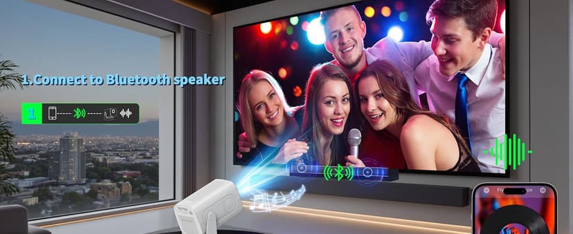 【Built-in Apps】Mini Projector 1080P with WiFi 6 and Bluetooth 5.4, 4K Full HD Projector Features Auto Focus & Keystone, Portable Projector Support 270° Rotatable, Compatible with Phone/HDMI/USB-White