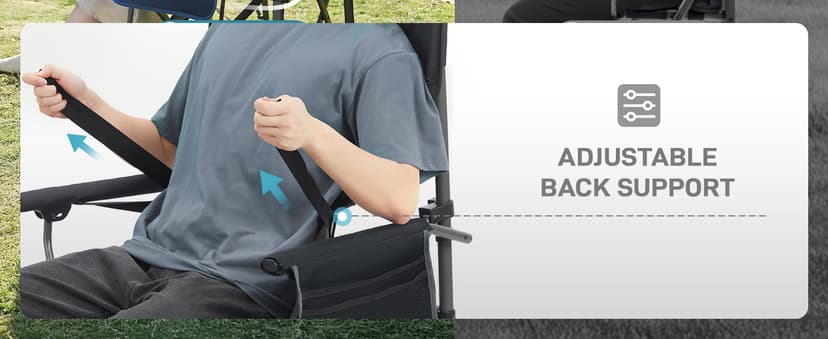 EVER ADVANCED Oversized Folding Camping Chair for Adults with Adjustable Lumbar Support, Heavy Duty Chair with Side Pockets, Portable Collapsible Quad Chair for Outside