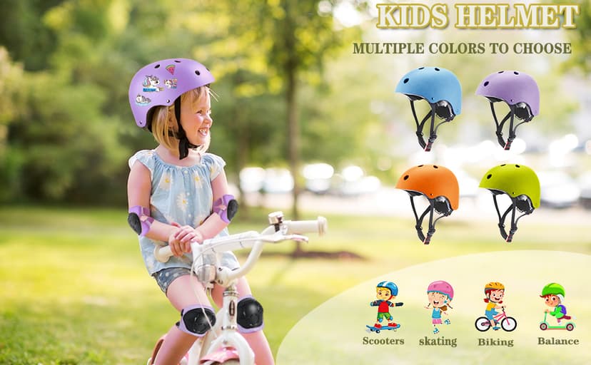 FOOKCIAN Kids Helmet,Toddler Skateboard Helmets for Ages 2-3-5-8-14 Years Boys Girls with Knee and Elbow Pads Wrist Guards fit Roller Skates,Skateboarding,Skating Scooter Adjustable Kids Helmet