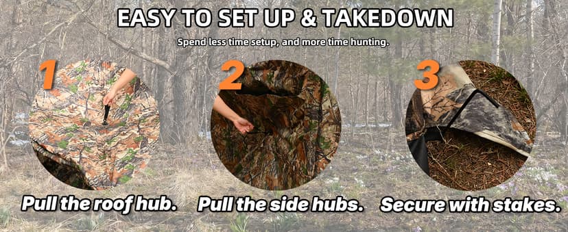 Hunting Blind 360 Degree See Through, 2-3 & 3-4 Person Pop Up Ground Blind for Deer and Turkey, Portable Camouflage Tent with Quiet Zipper Door and Carrying Bag