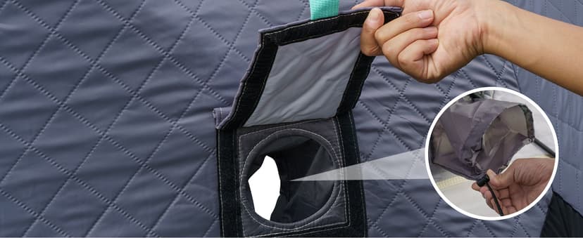 QualyQualy Insulated Pop-Up Tent with Floor - 8-10 Person Ice Fishing Shelter, 147sq.ft Windproof Ice Shack Hut with Stove Jack, Carrying Bag