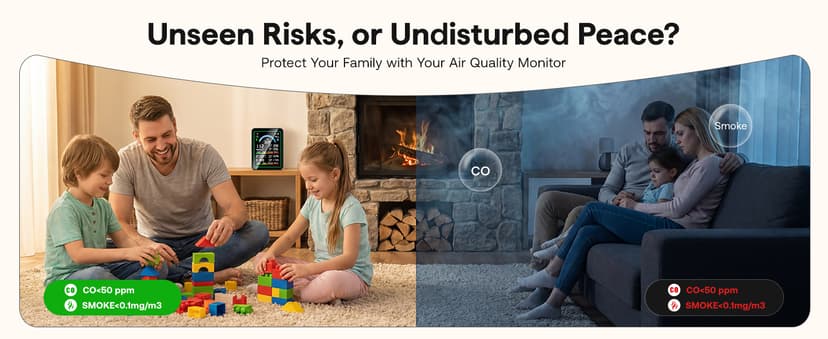 Air Quality Monitor Indoor, 10 in 1 Portable Smartair Quality Tester for CO2 | CO | TVOC | HCHO | Temp | AQI | PM0.3-1 Detection Suitable for Home, Cars, Plants, Pets and Hotels -Black