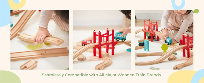 Tiny Land Wooden Train Set for Toddler - 39 Pcs- with Wooden Tracks Compatible with Major Brands - Expandable, Changeable-Train Toy for 3 4 5 Years Old Girls & Boys