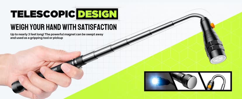 Telescoping Magnetic Pickup Tool Set, Inspection Mirror Telescoping, LED Flashlight, Cool Gadgets for Men, Gifts for Dad, Husband, Kids, Boyfriend, Magnet Stick