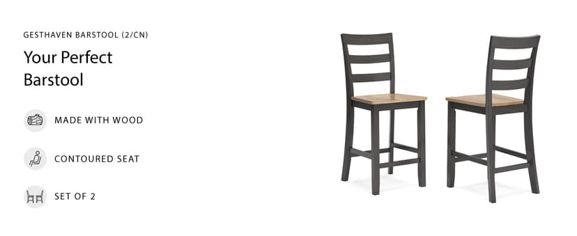 Signature Design by Ashley Gesthaven Counter Height Barstool, Set of 2, Adjustable Levelers, Solid Wood Frame, Natural/Brown