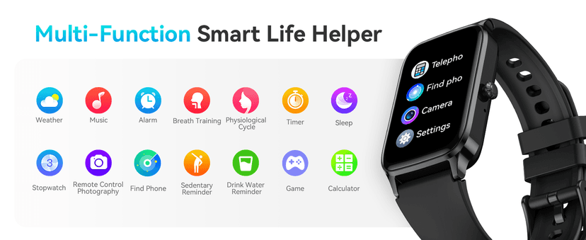 ChronArk Fitness Tracker for Women Men, Activity Smart Watch Compatible with Android iPhone, Step Counter with 110+ Sports, Sleep Monitor, Calorie Counter, IP68 Waterproof (Black, 1.57)