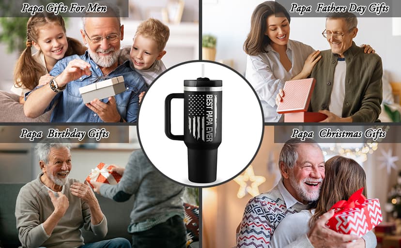 Best Papa Gifts for Fathers Day Christmas 40oz Travel Cup Insulated Tumbler with Handle & Straw ROSTANTEN Papa Gifts Birthday Gifts for Papa from Grandkids B0F5J1RJCL