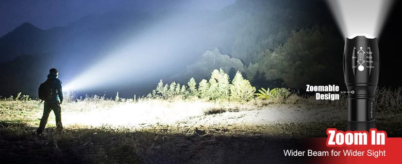 Victoper LED Flashlight 2 Pack, Bright Tactical Torch High Lumens with 5 Modes, Waterproof Zoomable Flash Light for Outdoor, Gifts for Men, Dorm Room Hunting Camping Essentials Gear for Guys