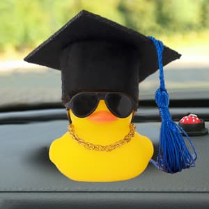 wonuu Car Dashboard Decor Graduation Hat Rubber Duck, Car Ducks Ornaments with Mini Hat Necklace Sunglasses Scarf (Black) B0CSYPZJK4