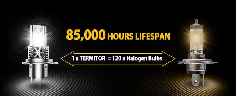 Termitor Latest H4/9003/HB2 Light Bulbs, 50,000LM Brightness, 6500K White Super Bright, 1:1 Halogen Size, 6500 Cool White H4 Fog Lights, No Adapter Required, Easy Install, Non-Polarity, Pack of 2