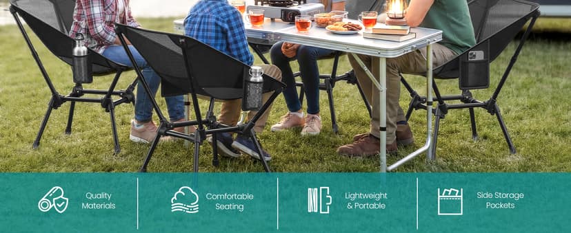 SONGMICS Camping Chair, Lightweight Folding Beach Chair, Adjustable Height, Steel Frame, Portable for Outdoor Travel