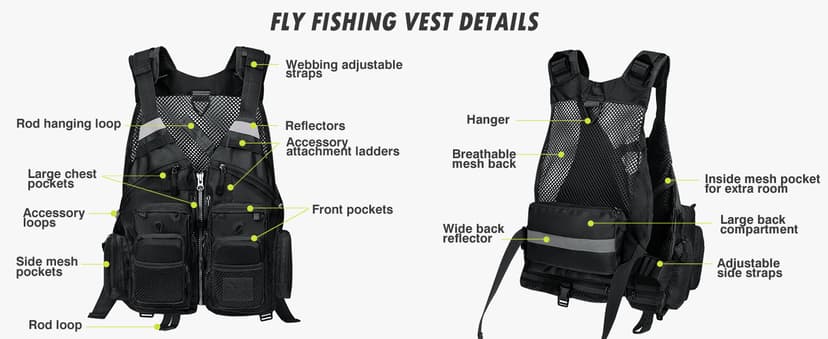 Gonex Fly Fishing Vest for Men Women, Comfortable Adjustable Fishing Vest with Multi-Pockets Reflective Stripes