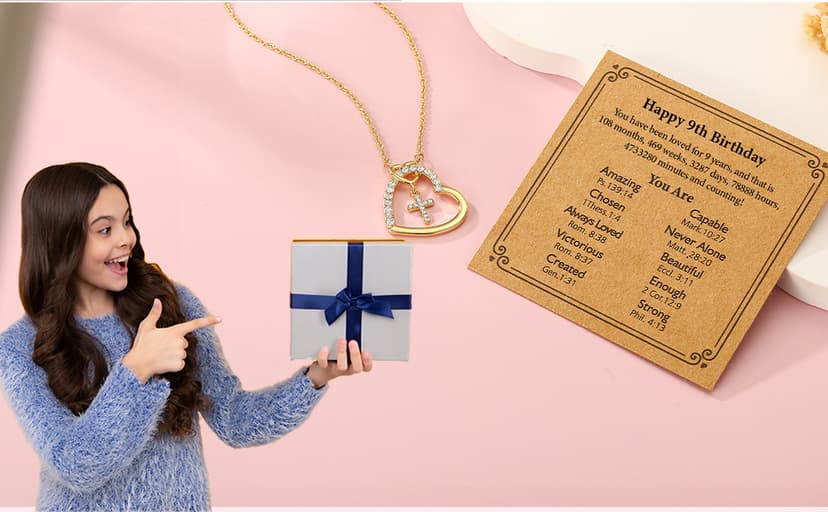 Happy 6th 7th 8th 9th 10th 11th 12th 13th Birthday Necklace Gifts for Girls, 14K Gold Plated Necklace Religious Christian Jewelry for Her 16+3 Inches