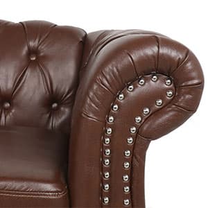 ORRD 3 Piece Living Room Set, Chesterfield Leather Sofa Loveseat Couch Chair with Scroll Arms and Nailhead for Living Room, Office (Dark Brown)