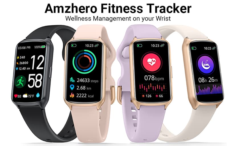 Amzhero Health Fitness Tracker with 24/7 Heart Rate, Blood Oxygen, Blood Pressure, Sleep Tracker, 5ATM Waterproof Activity Trackers with Step Tracker, Pedometer (S & L Bands Included)