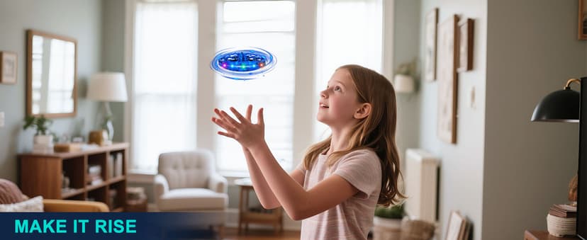Hand Operated Flying Toy Drone for Kids, 360° Hands Free Motion Sensors Mini Drone with Cool LED Lights, Easy Indoor Small UFO Toy Flying Ball Drone for 6 7 8 9 10+ Year Old Boys and Girls (Blue)