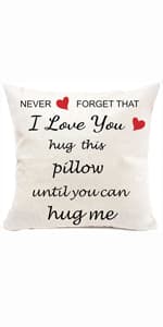 Anrkets Two Sided Printing Lover Pillow Cover I Love You Hug This Pillow Until You Can Hug Me, Valentine's Day Birthday Gifts for Girlfriend Cotton Linen Square Decorative Waist Pillowcase 18"x 18"