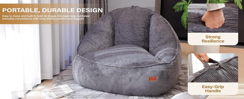 Bean Bag Chair, Cozy Fluffy Beanbag Chairs with Filler for Teens and Kids, Floor Lazy Sofa for Living Room Gaming & Reading (M-Charcoal)