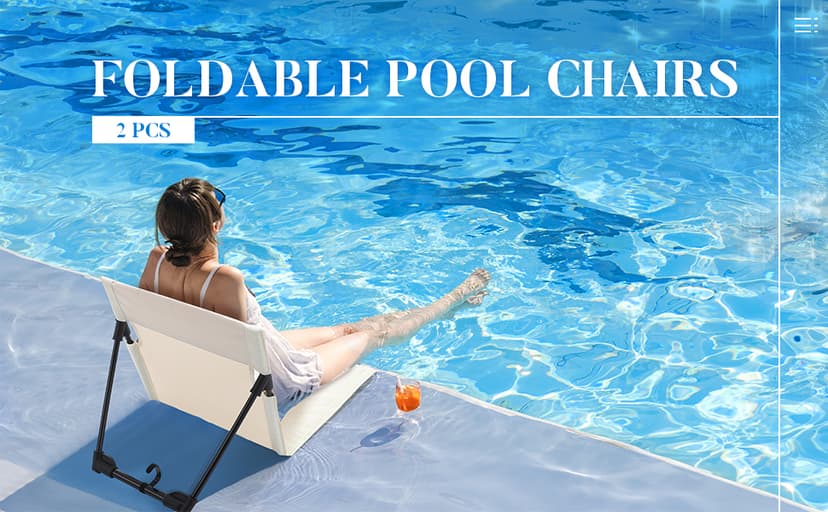 Karenhi 1 Pcs Foldable Poolside Chairs Portable Beach Chair Folding Poolside Chairs for Edge of Pool for Adults Traveling Camping Picnic Lawn Accessories (Light Beige)