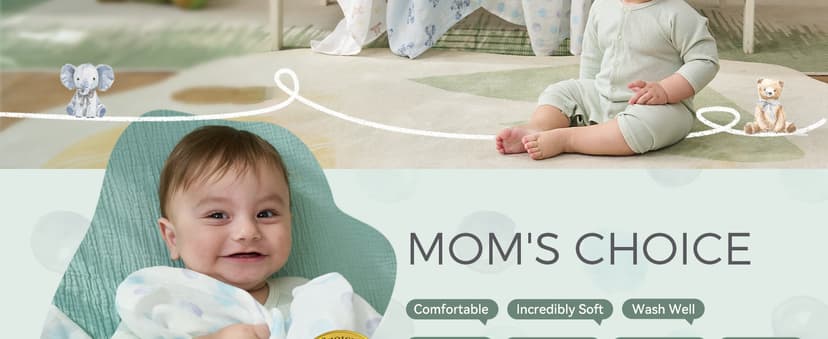 Breathable & Skin-Friendly 2-Layer Gauze Receiving Blankets, Swaddle Blanket for Baby Shower Gifts & Baby Registry Essentials Momcozy Muslin Swaddle Blankets, 3-Pack, Large 47"x47" Cuddle Buddies B0DRD4T9VZ