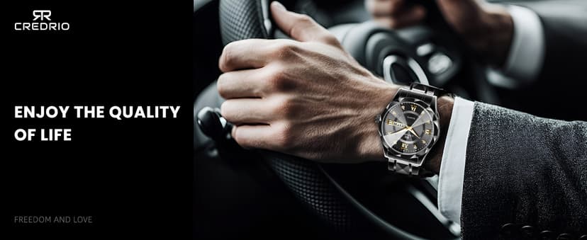 Credrio Watch for Men Stainless Steel Waterproof Diamond Business Dress Analog Quartz Luminous Date Two Tone Luxury Casual Wrist Watch