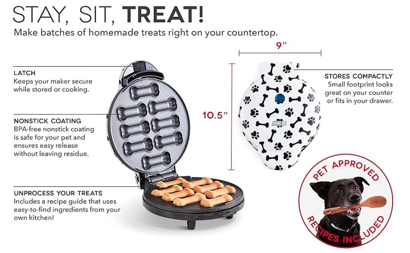 DASH Dog Treat Maker, 8-Bones, Non-Stick, Homemade Dog Snacks with Pet Approved Recipes - White