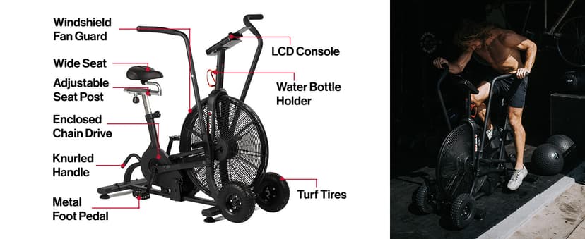 Titan Fitness Fan Bike, Indoor/Outdoor Cycling Exercise Bike with LCD Screen, Stationary Bike for Home Gym, Exercise and Cardio Workout Equipment, Black, 111 LB