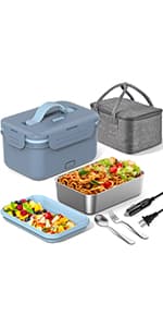 Electric Lunch Box Food Heater, 60-80W Heated Lunch Box for Adults, 12V 24V 110V Portable Food Warmer LunchBox for Car Truck Work with 304 Stainless Steel Container, Driver Trucker Gifts for Dad