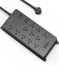 TROND Surge Protector Power Strip, 4000 Joules, ETL Listed, 13 Widely-Spaced Outlets Expansion with USB C Ports, Low-Profile Flat Plug, Wall Mountable, 5ft Extension Cord, 14AWG Heavy Duty, Black