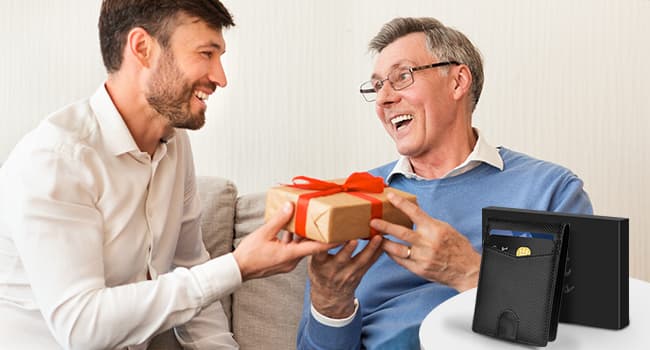 Slim Rfid Leather Wallet for Men: Stocking Stuffers Birthday Gifts for Men Him Boyfriend Husband Grandpa Minimalist Travel Wallet Gifts Ideas for Christmas Anniversary Valentines Fathers Day