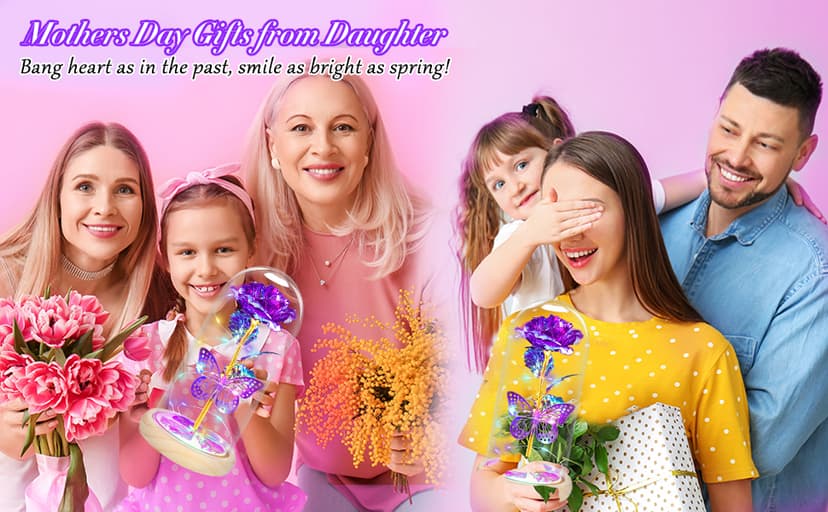 QUNPON Mothers Day Rose Gifts for Mom Flowers Rose Gifts for Women,Birthday Gifts for Women,Purple Butterfly Flowers for Mom Mother Day Flower Gifts from Daughter Son,Gift for Sister,Her,Grandma,Wife