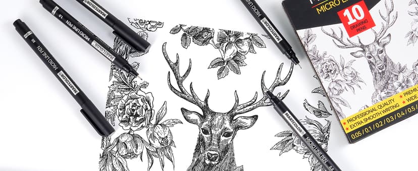 MARTCOLOR Micro Pen Fineliner Pens, 10 Size Fine Point Archival Black Ink Pens, Waterproof Multiliner Pen for Artist Illustration, Sketching, Art Drawing, Anime, Manga, DIY Gifts Projects
