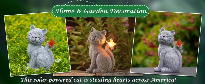 Nacome Solar Cat Outdoor Statues for Garden: Outside Decor with Butterfly Clearance for Yard Art Lawn Ornaments Porch Patio Balcony Home House - Birthday Gifts for Grandma Mom Women