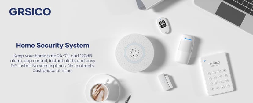 9-Piece Home Security System, WiFi Wireless Alarm System, 120dB Siren Alert, DIY Smart Security System for House and Apartment, Smart Life App Control, No Monthly Fee, 2.4GHz WiFi
