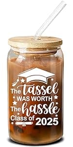 NewEleven Class Of 2025 Graduation Gifts For Her, Friends - Funny Master Degree, College Graduation Gifts From Friends And Family - 16 Oz Coffee Glass
