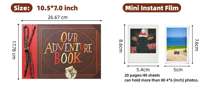 Scrapbook Photo Album,Our Adventure Book, Embossed Words Hard Cover Movie Up Travel Scrapbook for Anniversary, Wedding, Travelling, Baby Shower, etc (Adventure Book)