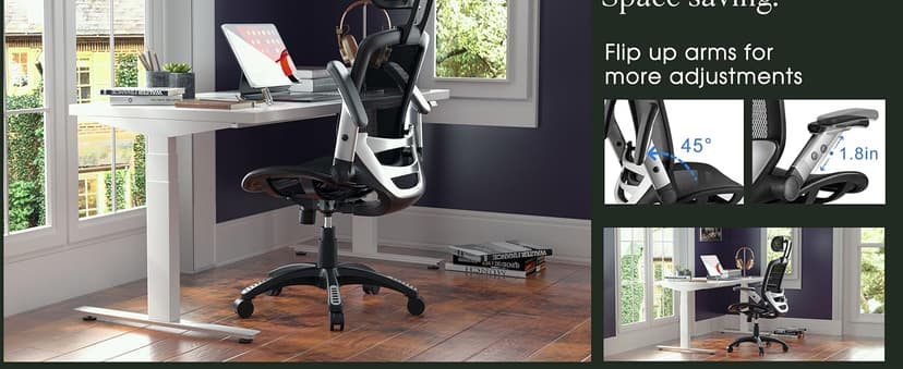 GABRYLLY Ergonomic Office Chair, High Back Home Desk Chair with Headrest, Flip-Up Arms, 90-120° Tilt Lock and Wide Cushion, Big and Tall Mesh Chairs for Man Woman, Black Task Chair