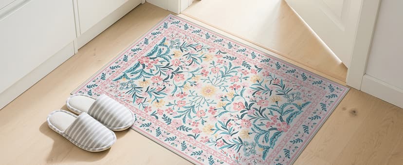 Anidaroel 36"x48" Office Chair Mat for Hardwood Floor, Boho Floral Floor Mat for Office Chair, Anti-Slip Desk Rug for Office, Low Pile Desk Chair Mats for Hardwood, Blush Pink Small Office Rug