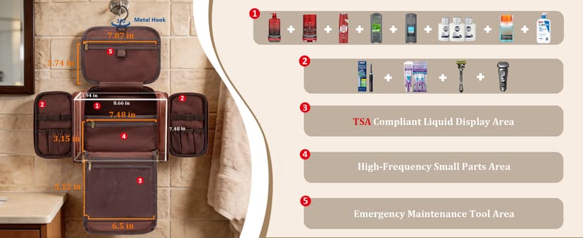 Large Hanging Leather Dopp Kit Engraved Monogram Brown Waterproof Bathroom Shaving Grooming Accessory|Luxury Unique Male Gift Personalized Gifts for Men Dad Father Birthday Toiletry Travel Bag J B0GL21B7QQ